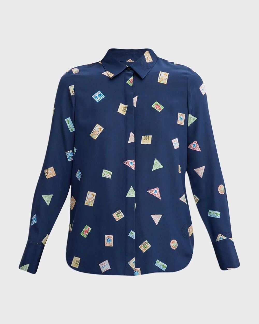Lafayette148 Scottie Silk Blouse Women's Postal Stamp Size Small Arsty Eclectic